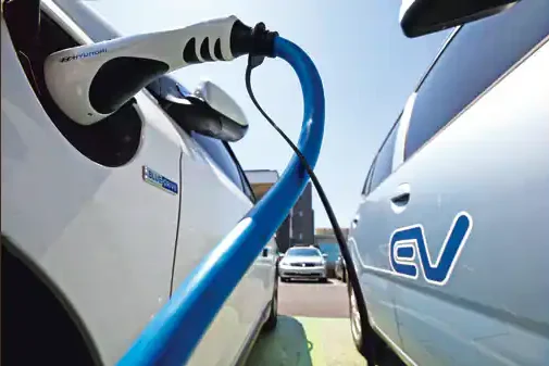 EV car charging at EV charging station